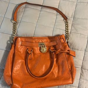 Michael Kors orange ostrich skin tote
